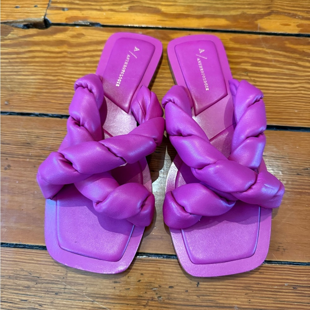 Anthropologie Puffy Braided Fuchsia Slide Sandal Size 10